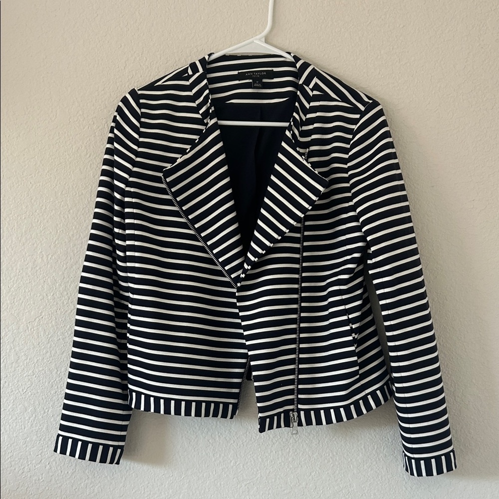 Ann Taylor Navy and White Striped Blazer